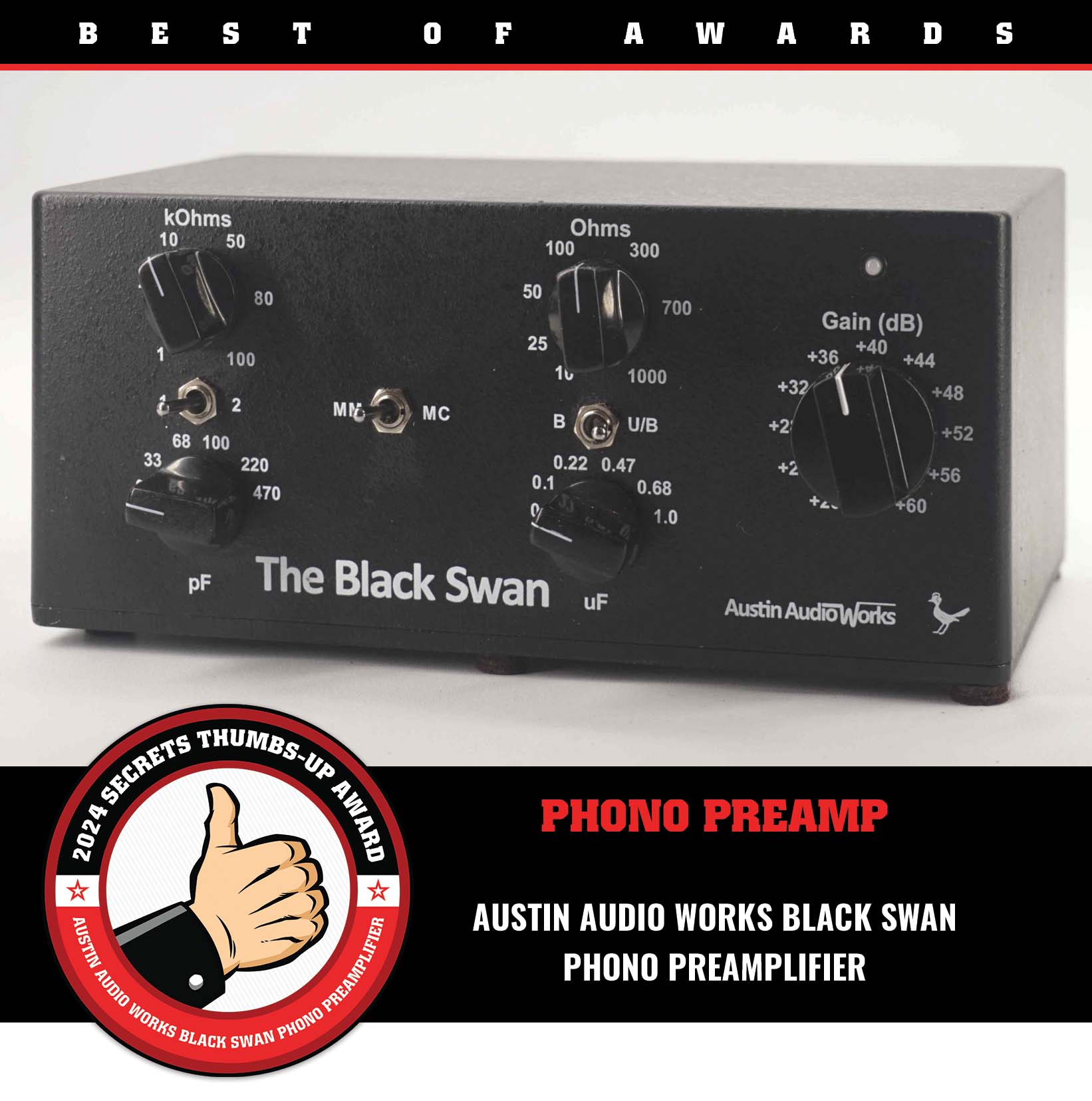 Austin Audio Works Black Swan Phono Preamplifier Thumbs-Up Award