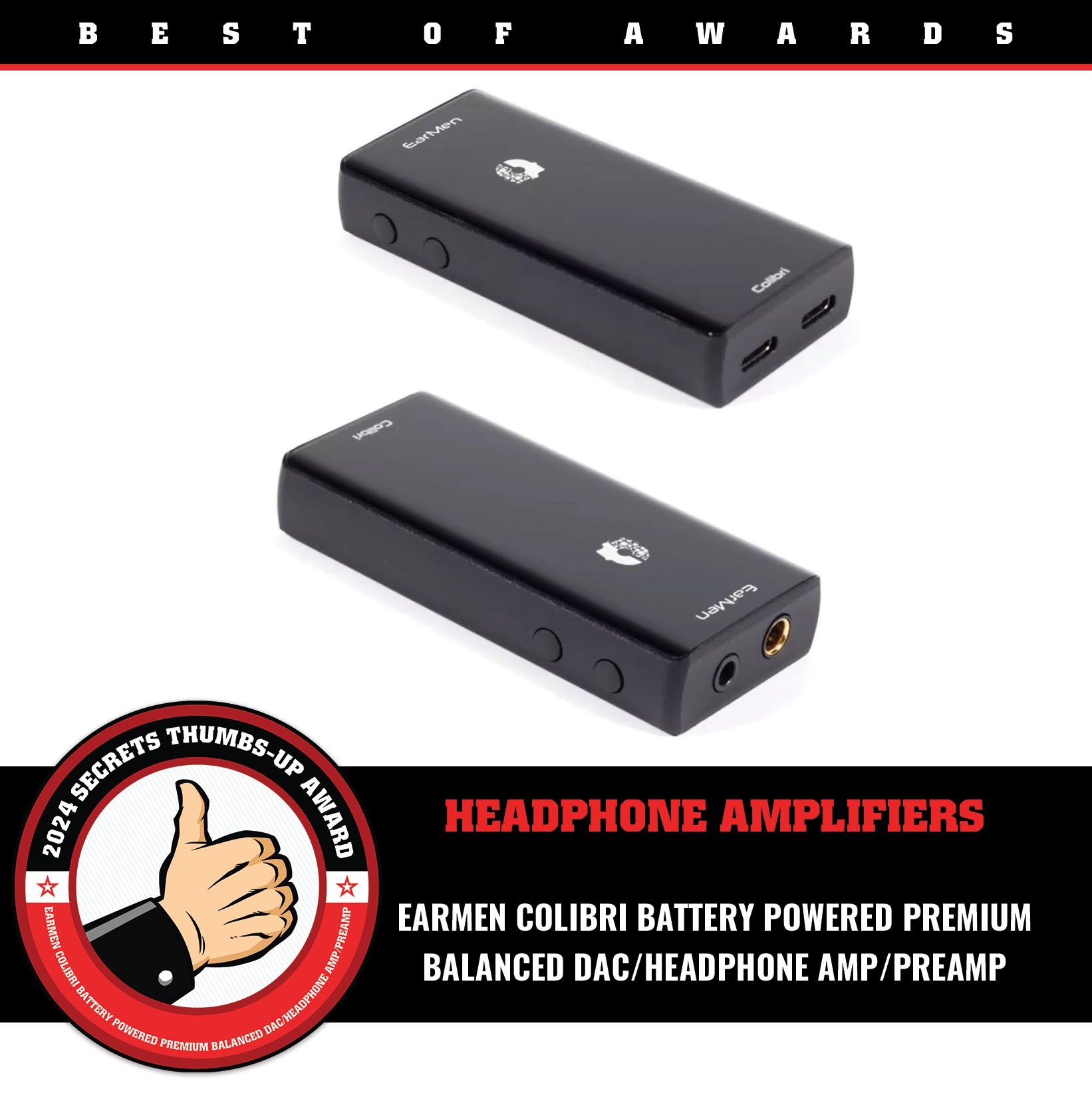 EarMen Colibri Battery Powered Premium Balanced DAC/Headphone amp/Preamp Thumbs-Up Award