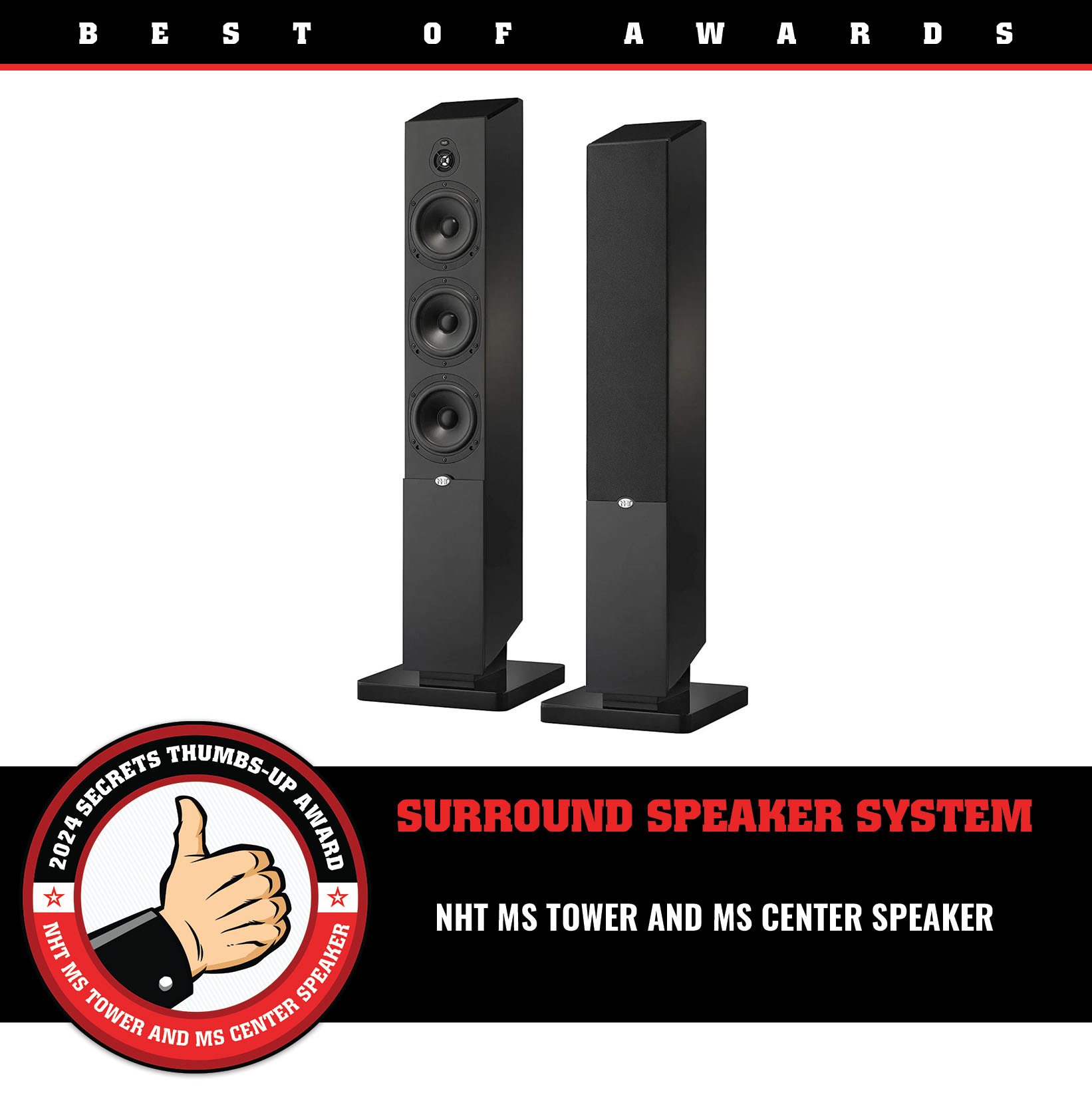 NHT MS Tower and MS Center Speaker Thumbs-Up Award