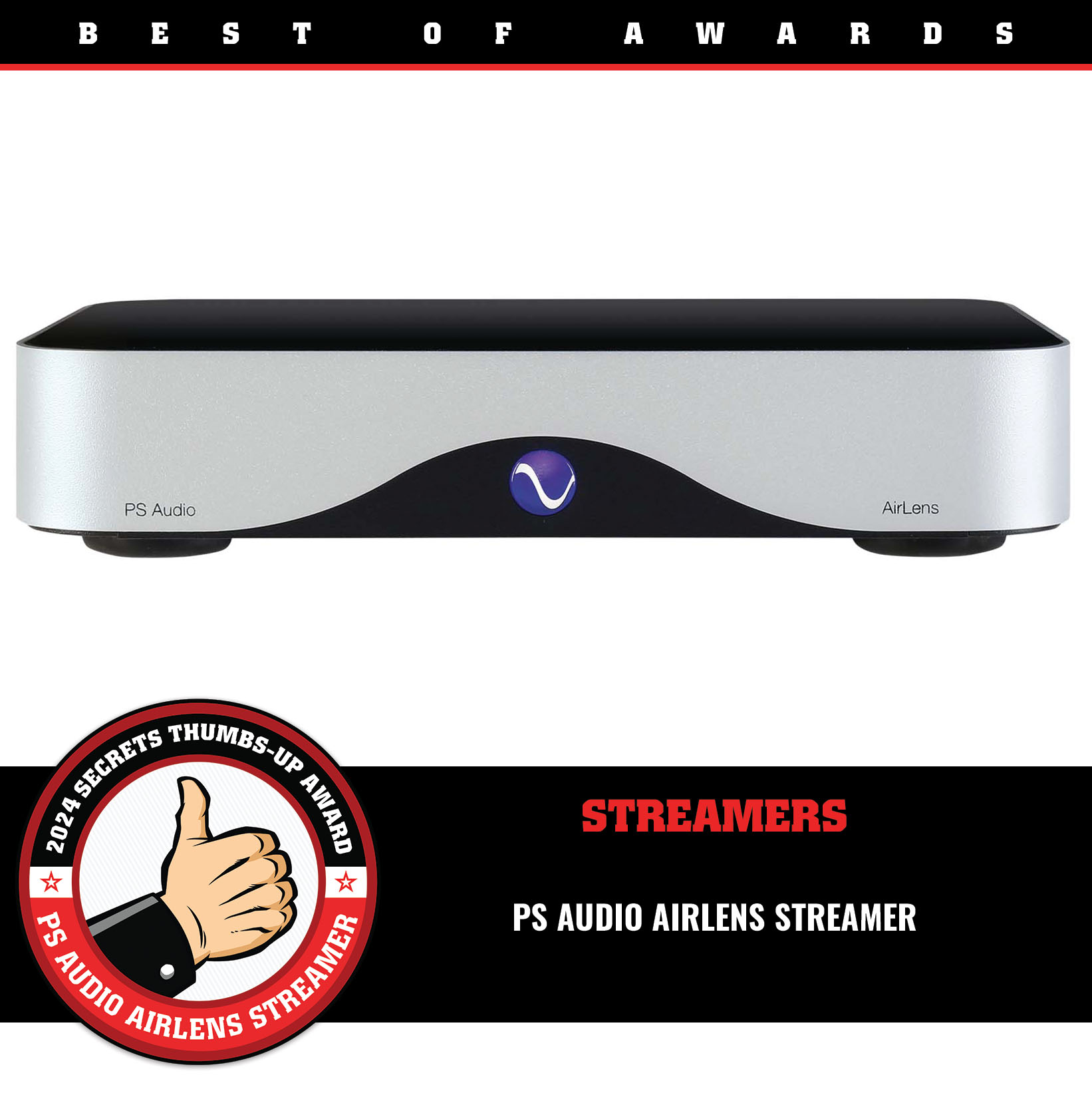 PS Audio AirLens Streamer Thumbs-Up Award
