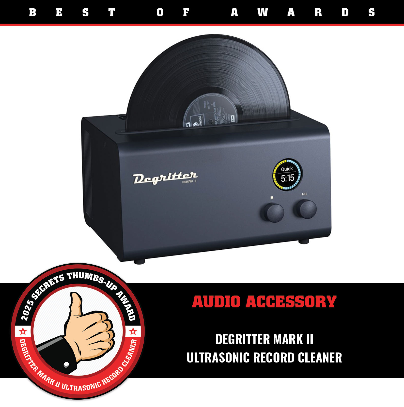 Degritter Mark II Ultrasonic Record Cleaner Thumbs-Up Award