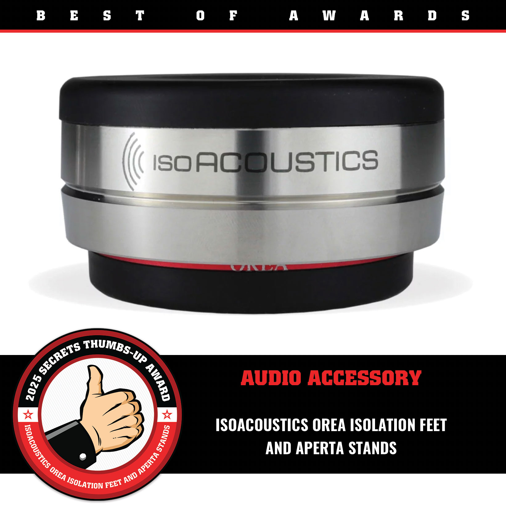 IsoAcoustics Orea Isolation Feet and Aperta Stands Thumbs-Up Award