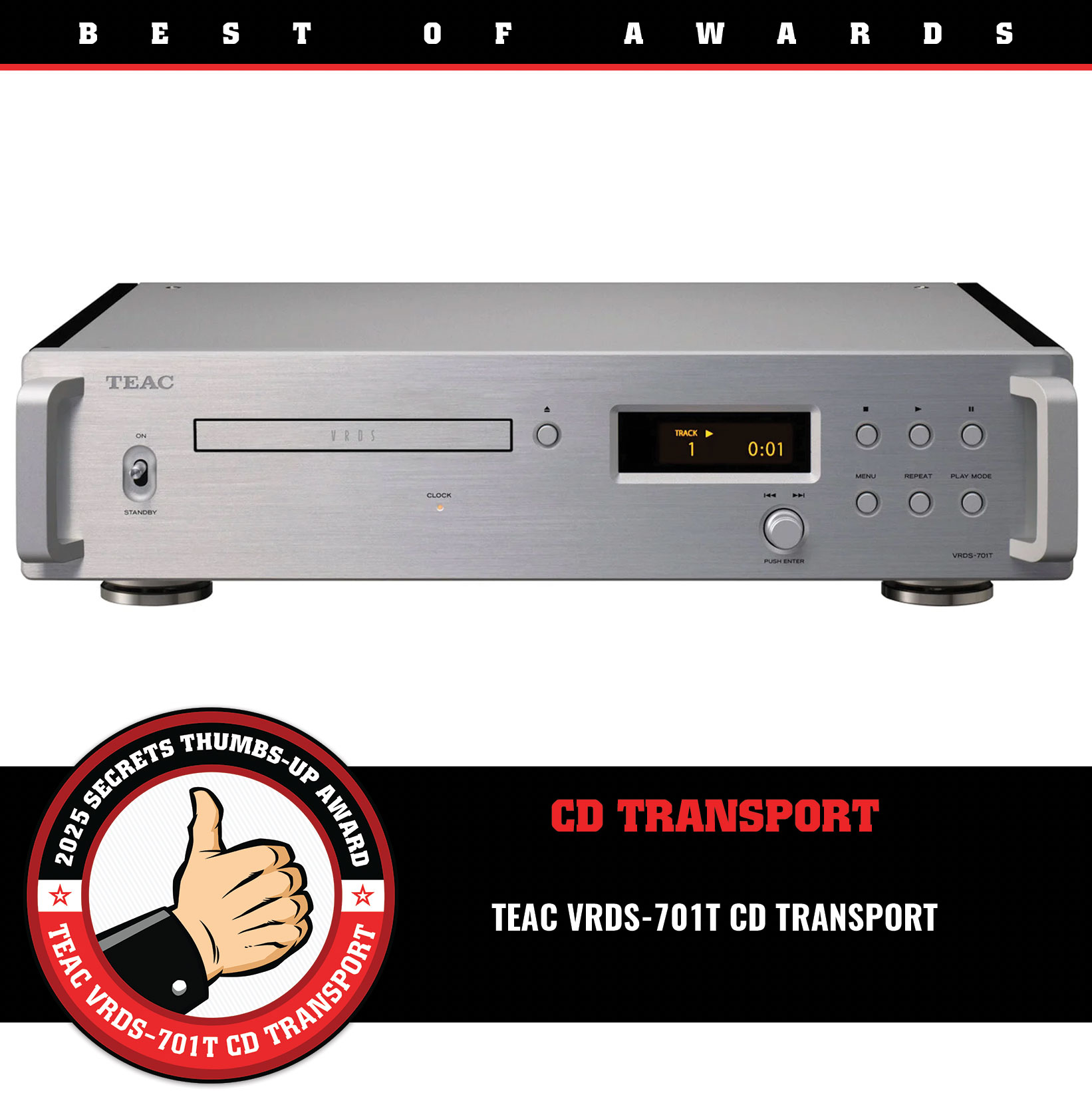 TEAC VRDS-701T CD Transport Thumbs-Up Award