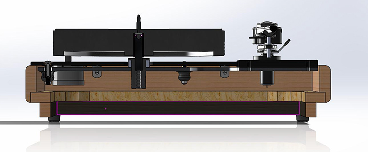Digital rendering concept rear view showcasing the VPI Forever Series Model One Turntable Motor Drive and Platter Module area