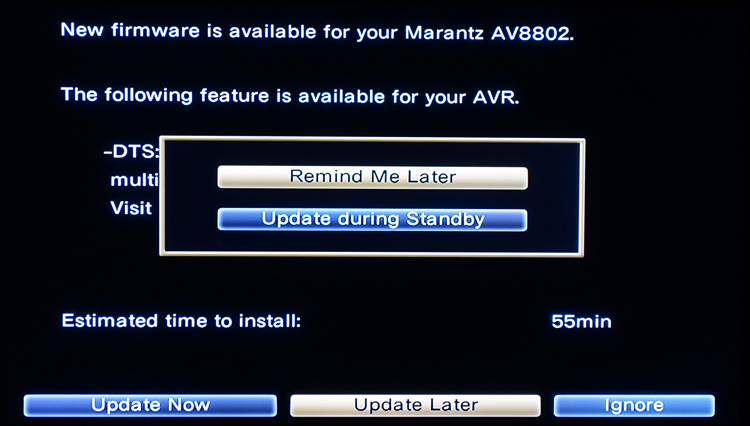 Marantz AV8802 DTS:X Firmware Upgrade Interface