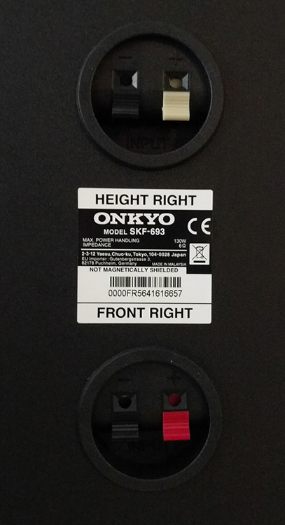 Onkyo HT-S7800 Home Theater System - Rear panel of SKF-693 Front Dolby enabled speaker