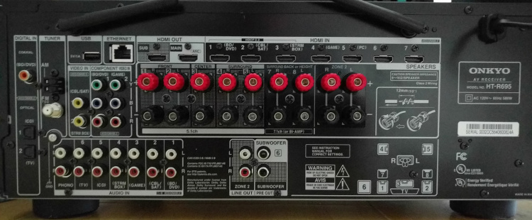 Onkyo HT-S7800 Home Theater System - Rear panel of Onkyo HT-R695 Receiver