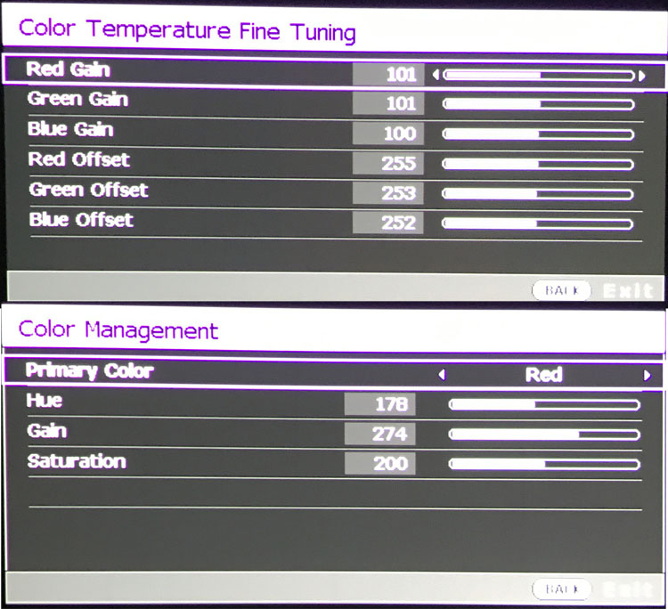 BenQ HT1070 3D DLP Projector Color Temp and CMS