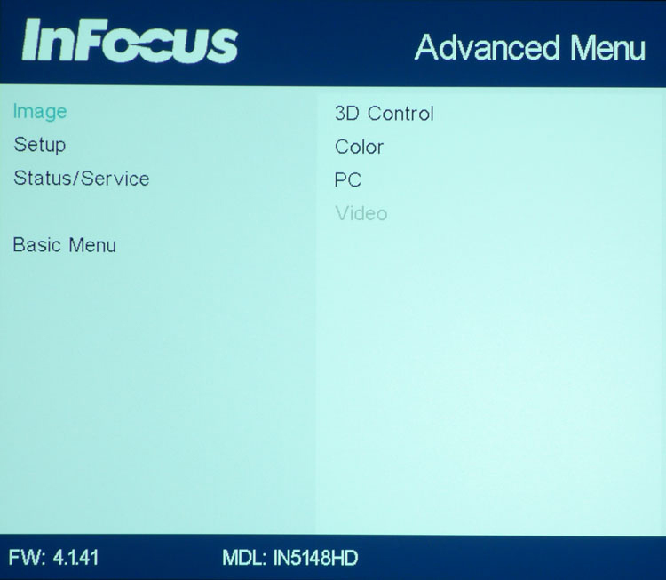 InFocus IN5148HD 3D DLP Projector Advanced Menu