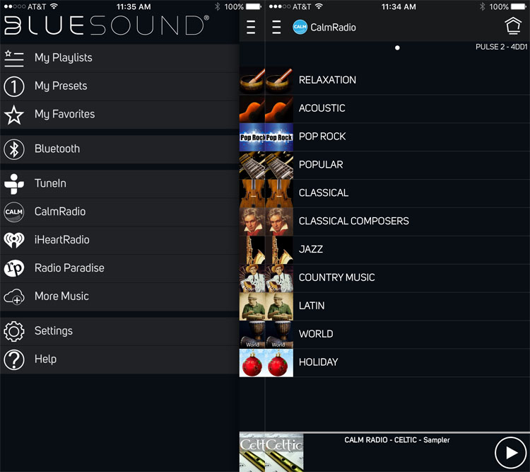Bluesound Pulse 2 All-In-One Streaming Music System Main Menu