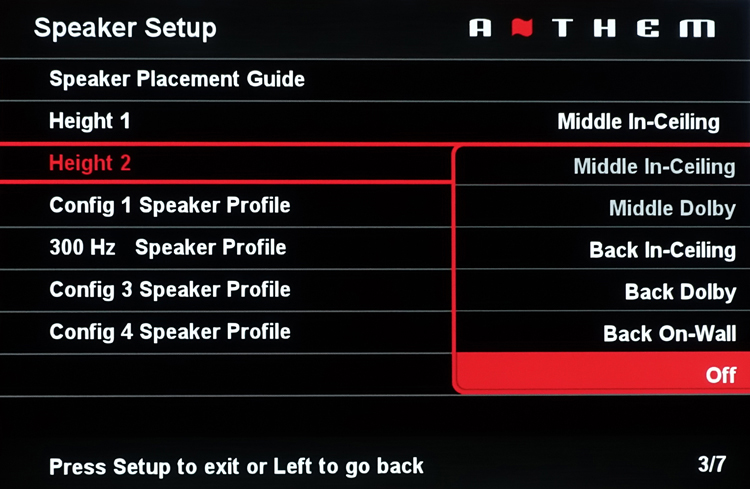 Anthem AVM 60 Speaker Setup Height 2 Duplicate Options