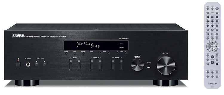 Yamaha R-N303 Network Stereo Receiver front view with remote