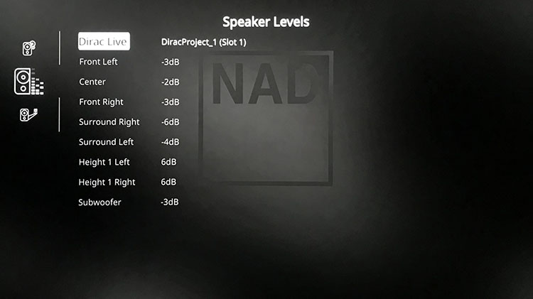 NAD T 777 V3 AV Surround Sound Receiver Speaker Levels