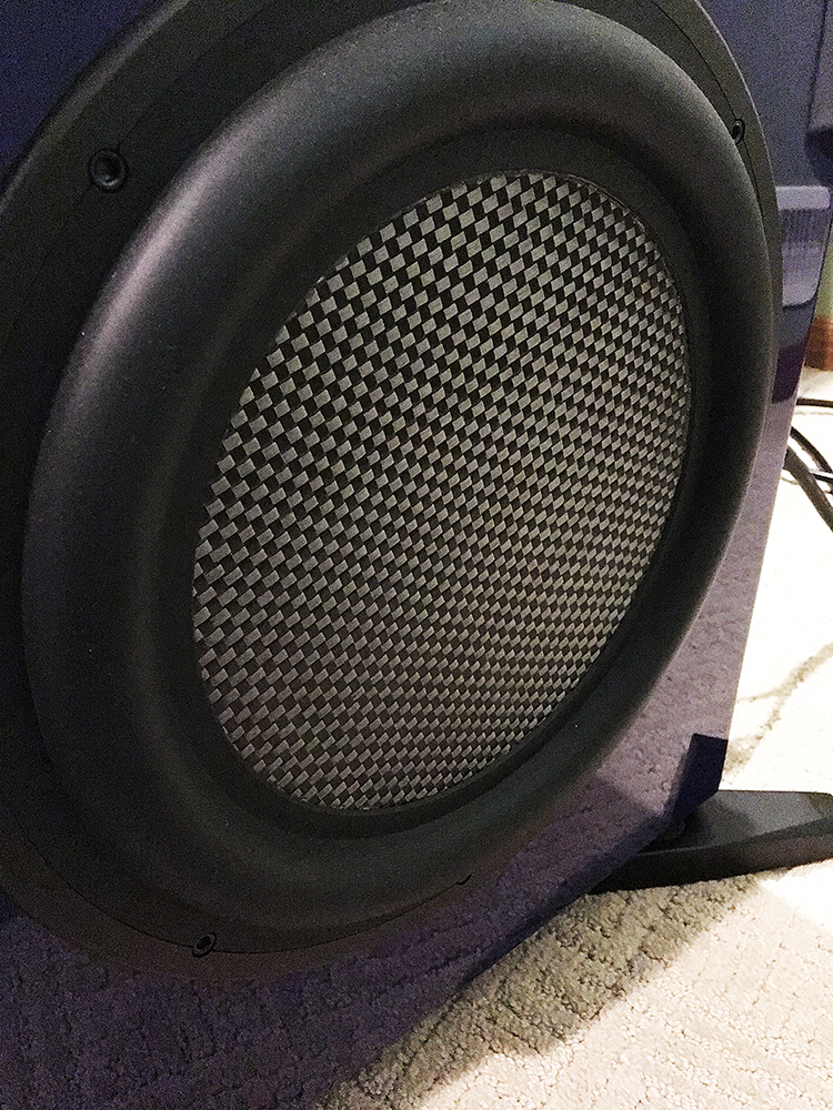 Close up of tower speaker passive radiator.