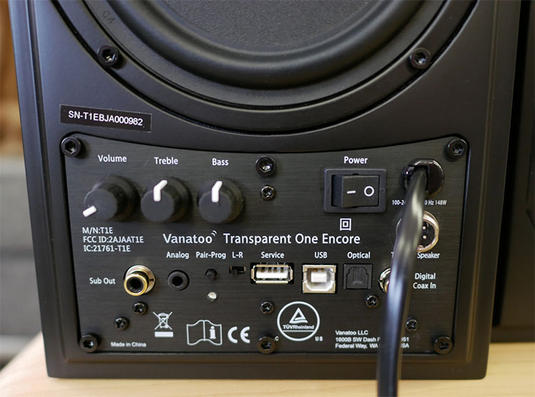 Vanatoo Transparent One Encore Powered Speaker Rear Panel
