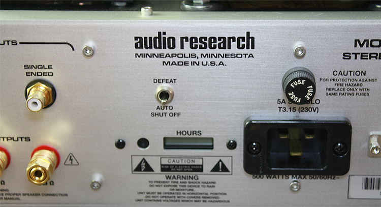 Audio Research VT80SE Tube Power Amplifier Back Panel
