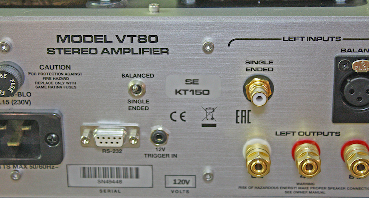 Audio Research VT80SE Tube Power Amplifier Back Panel