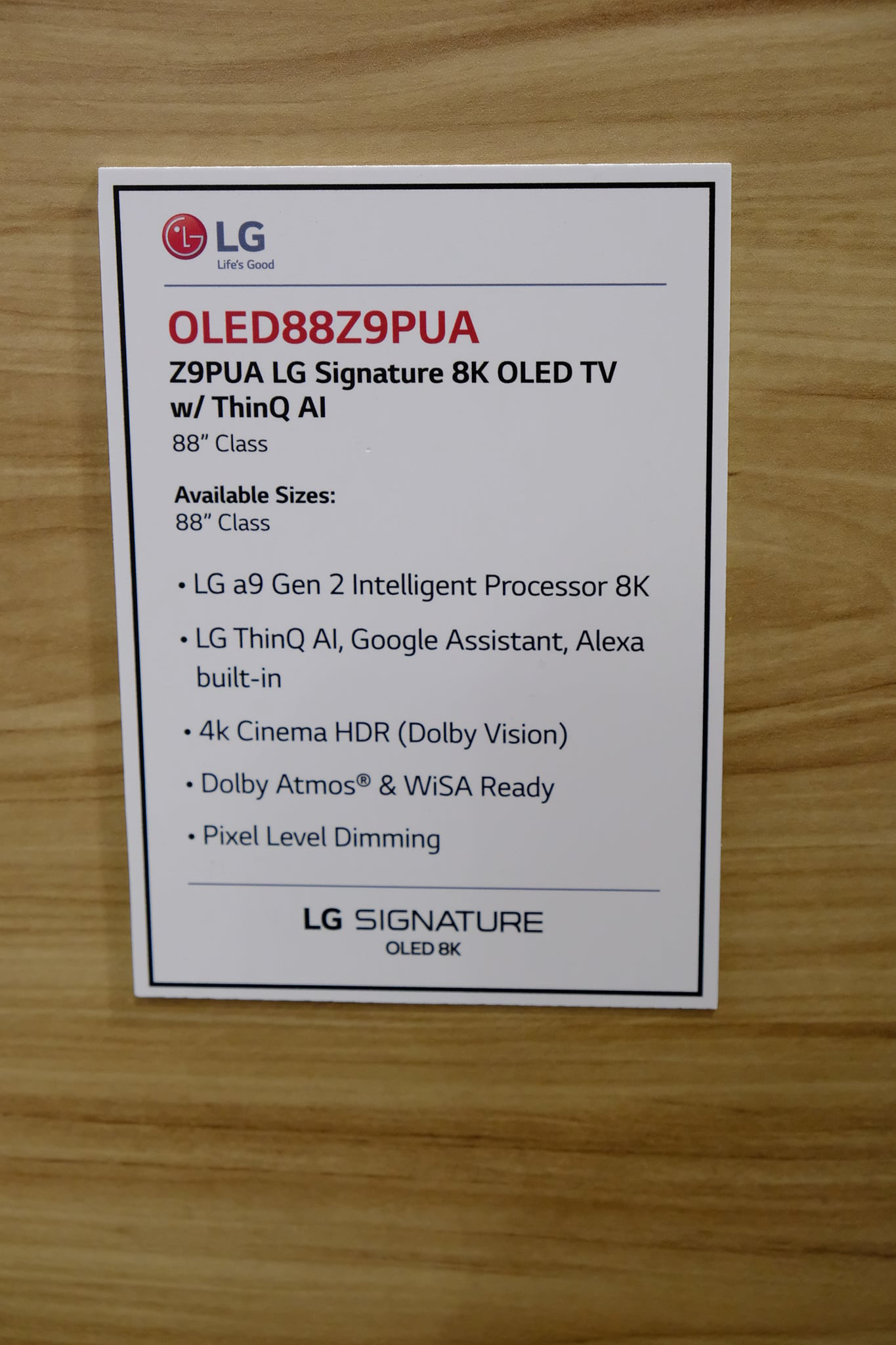 LG OLED88Z9PUA TV Specs at CEDIA 2019