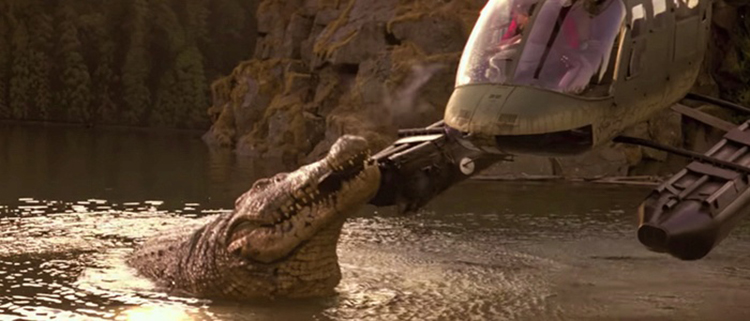 Crawl alligator biting helicopter scene