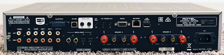 Rotel A14 Integrated Amplifier Back