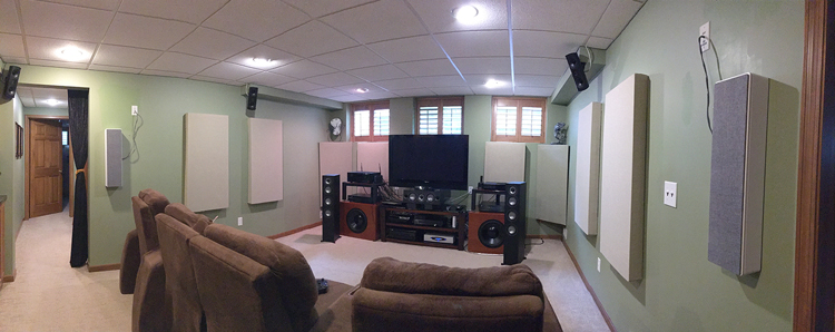 Uni-Fi 2.0 and MURO speakers set up in basement home theater space