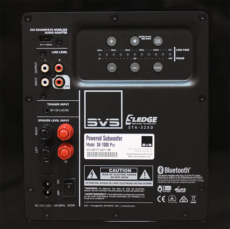 SVS SB-1000 Pro rear input/control panel