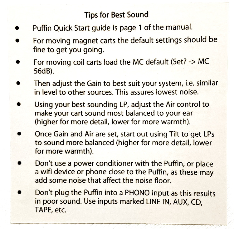 Parks Audio Puffin Phono DSP Preamplifier Tips