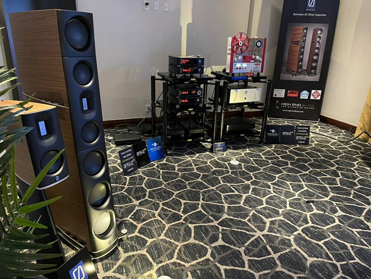 Product display setting of Audio distributor High End by Oz at Florida Audio Expo 2022