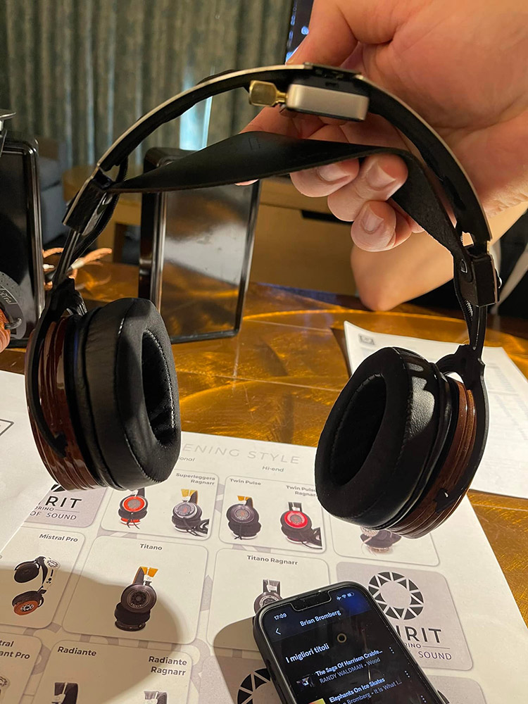 Material closeup view of Studio Torino headphone at Florida Audio Expo 2022