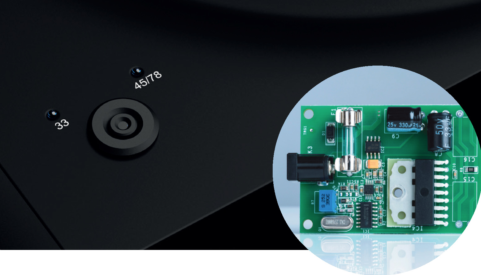 Pro-Ject X1 B and X2B Balanced Output High-End Turntable Playback Speed Button Chip View