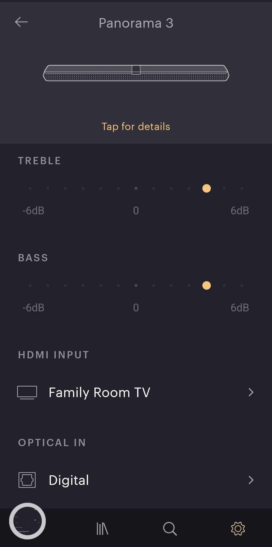 Figure 6 – Screenshot of the Panorama 3 controls on the B&W Music app