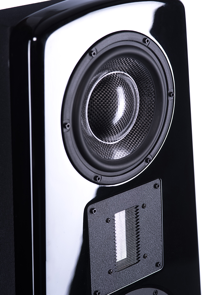 Alta Audio Titanium Hestia II Floorstanding Tower Speaker Piano Black Finish Close-up View