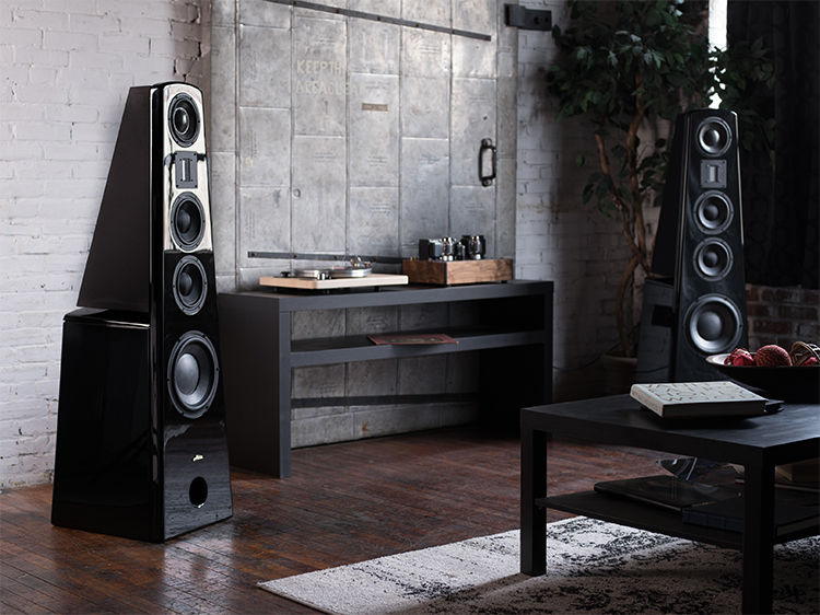 Alta Audio Titanium Hestia II Floorstanding Tower Speakers Piano Black Finish in Living Room