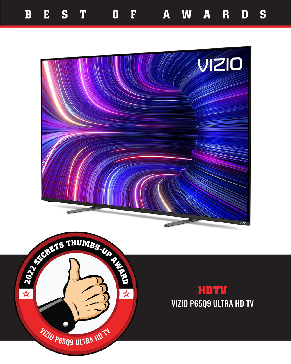 VIZIO P65Q9 Ultra HD TV Best of 2022 Award