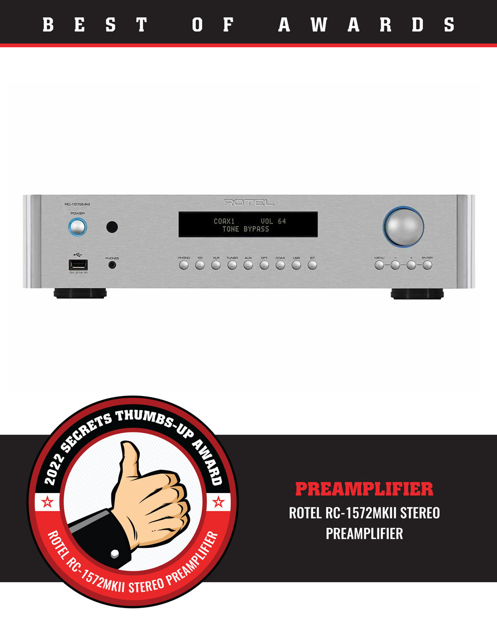 Rotel RC-1572MKII Stereo Preamplifier Best of 2022 Award