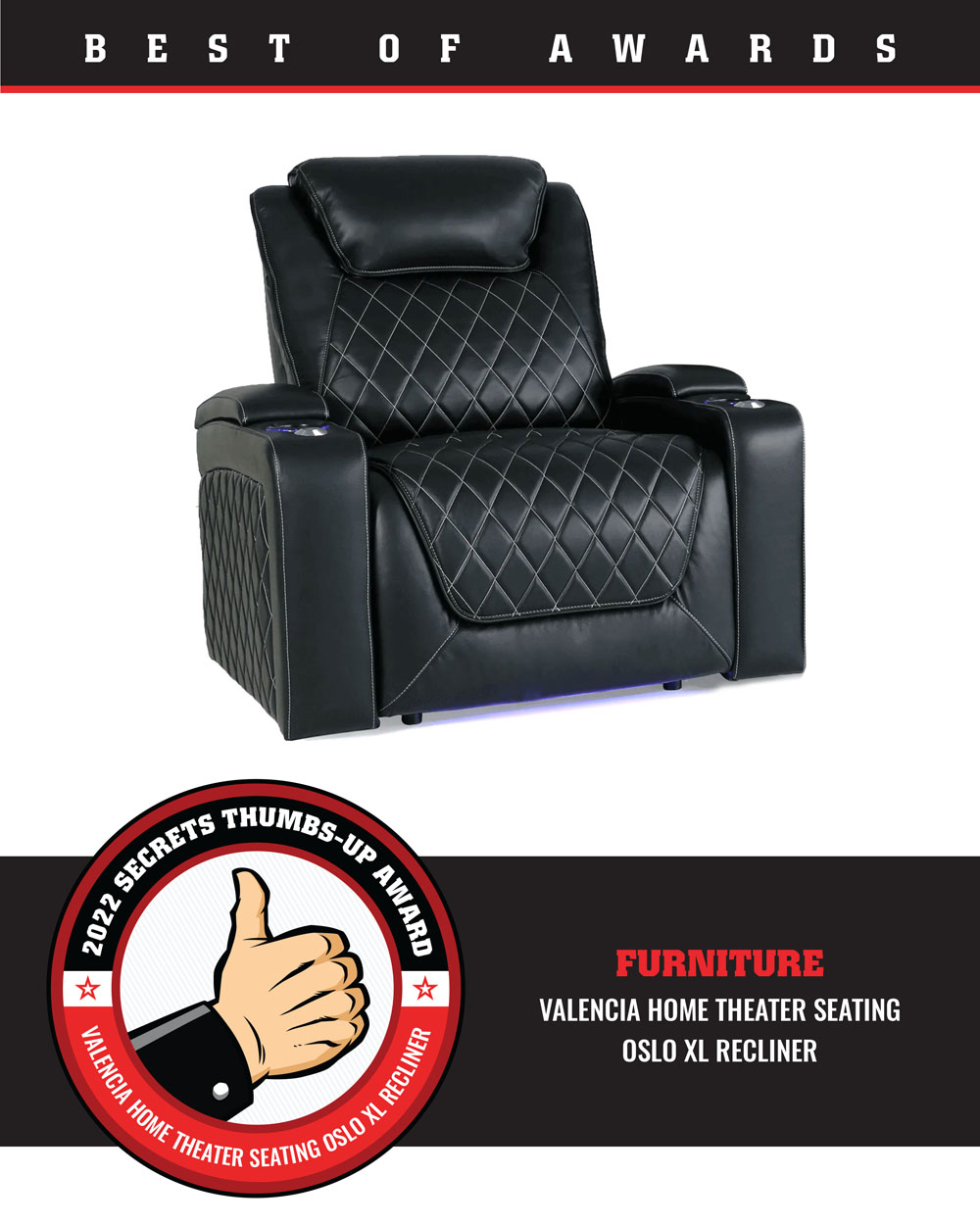 Valencia Home Theater Seating Oslo XL Recliner Best of 2022 Award