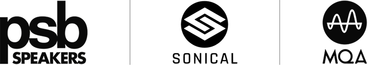PSB Speakers, Sonical, and MQA logos