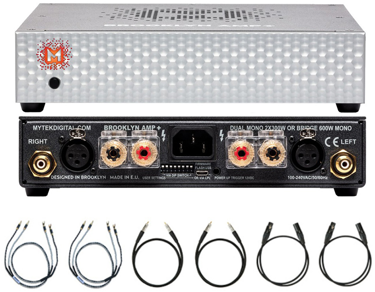 Mytek Audio Brooklyn AMP+ Power Amplifier (silver finish) Front & Back View with cables included