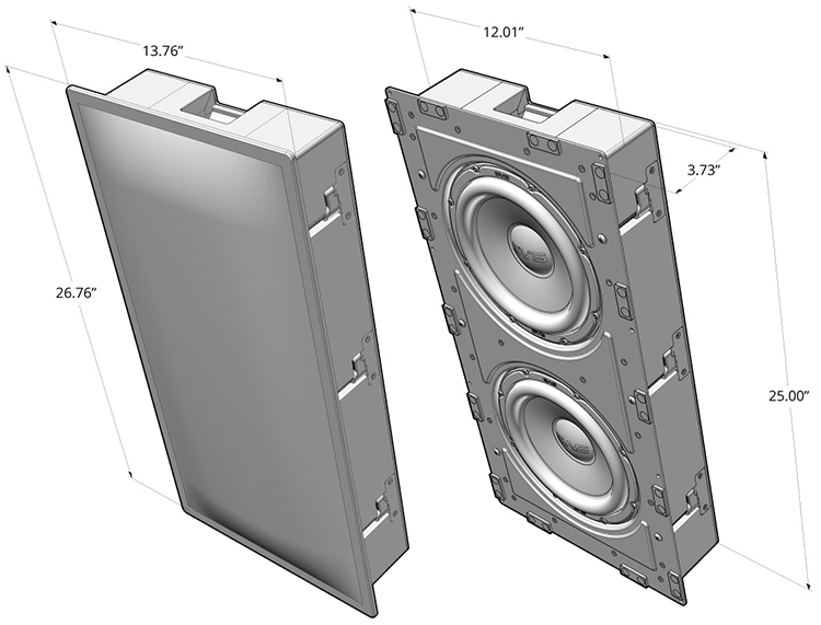 SVS 3000 In-Wall Subwoofers with grille and without grille Dimensions View