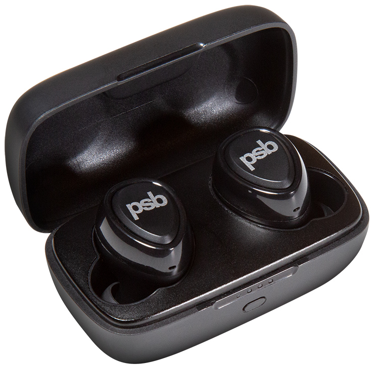 PSB Speakers M4U TWM earbuds inside smart charging case